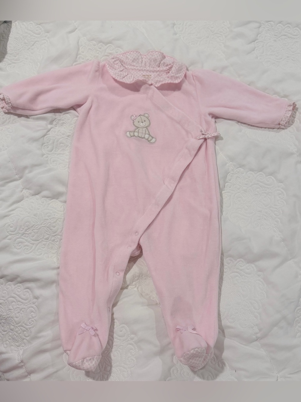 Vintage Carter's Light Pink Footed One-Piece with Bear Patch